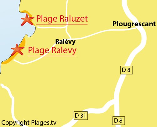Carte d'accès à la plage de Ralevy à Plougrescant