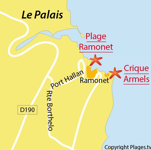 Carte de la plage du Ramonet à Belle Ile