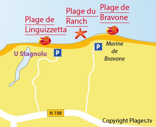 Carte de la plage du Ranch à Linguizzetta - Corse