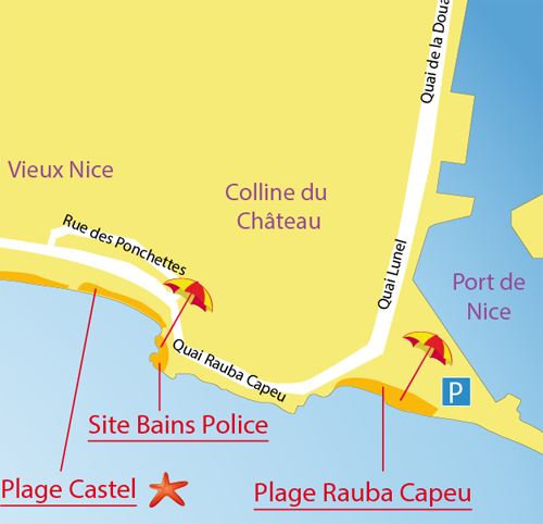 Map of the Rauba Capeu Beach in Nice