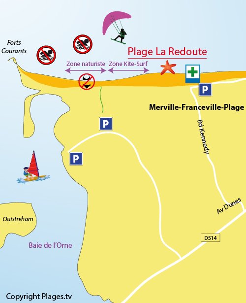 Plan de la plage de La Redoute à Merville-Franceville (14)