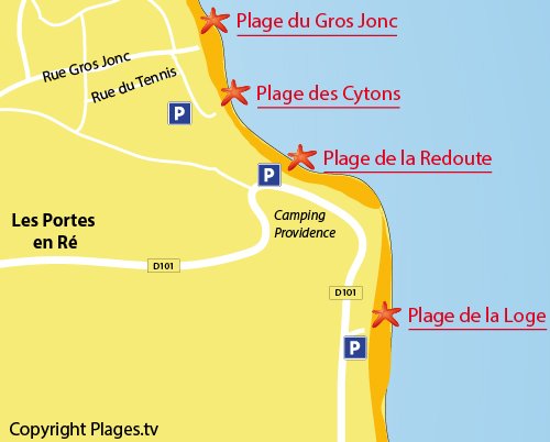 Map of Redoute Beach in Les Portes en Ré - France