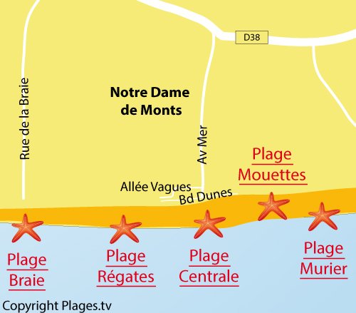 Mappa della Spiaggia dei Régates a Notre Dame de Monts