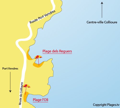 Mappa della Spiaggia di Reguers a Collioure