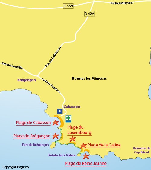 Map of the Reine Jeanne Beach in Bormes les Mimosas