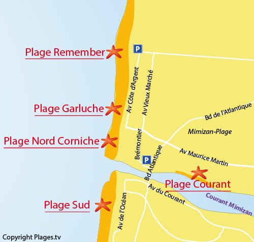 Map of Remember Beach in Mimizan