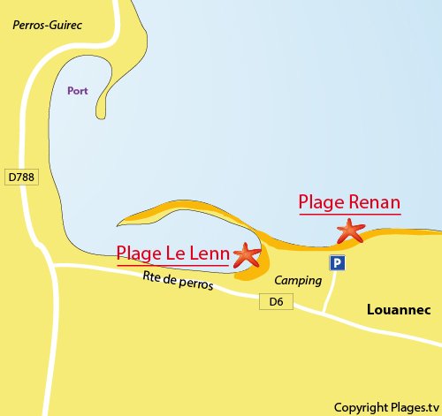 Plan de la plage de Renan à Louannec