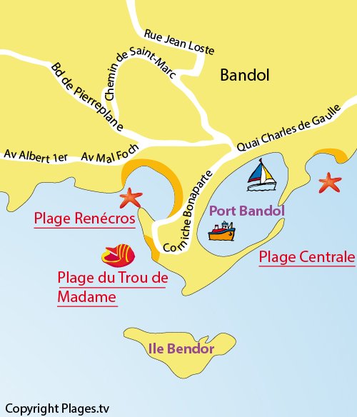 Carte de la plage de Renécros de Bandol