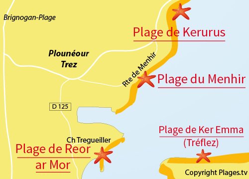 Carte de la plage de la baie du Goulven - Bretagne