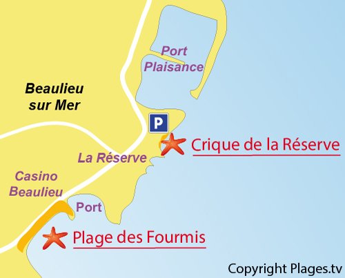 Carte de la plage de la Réserve à Beaulieu sur Mer