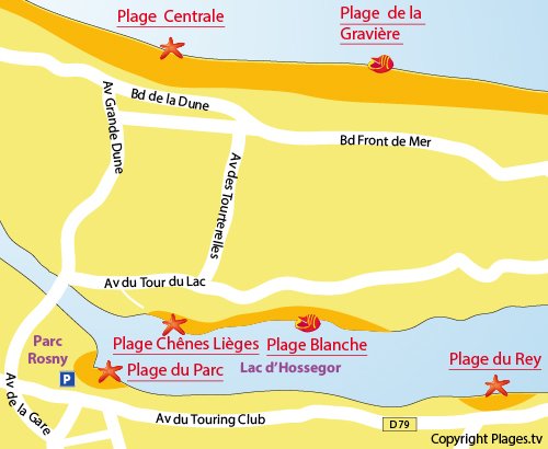 Map of Rey Beach in Hossegor Lake