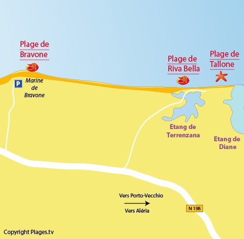 Carte de la plage de Riva Bella de Linguizzetta - Corse