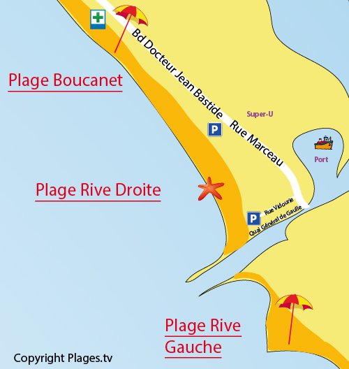 Plan de la plage rive droite au Grau du Roi