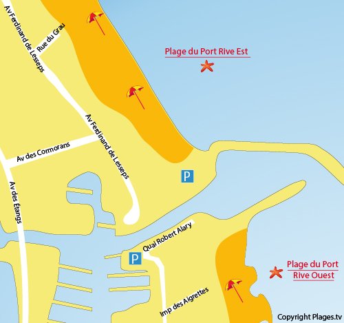 Carte de la plage sur la rive est de Frontignan