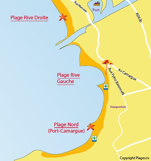 Mappa della Spiaggia Rive Gauche del Grau du Roi