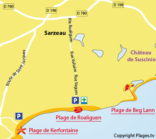 Carte de la plage de Roaliguen à Sarzeau