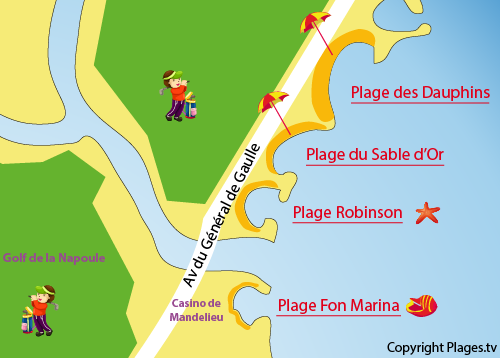 Map of Robinson Beach in Mandelieu