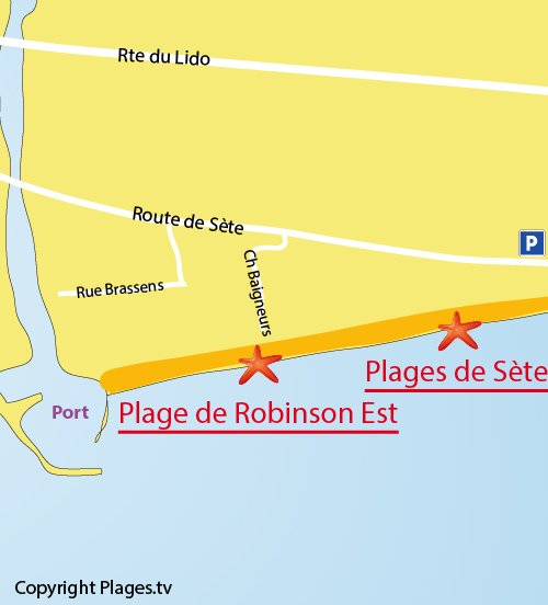 Map of Robinson Beach in Marseillan