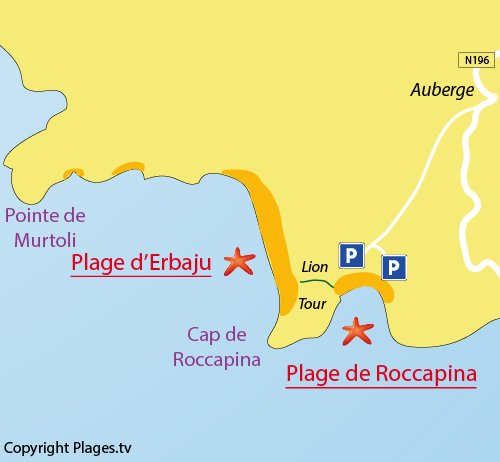 Mappa della spiaggia di Roccapina a Sartène