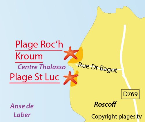 Map of Roc'h Kroum Beach in Roscoff