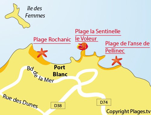 Plan de la plage de Rochanic à Port Blanc