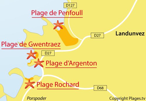 Carte de la plage de Rochard à Argenton - Landunvez