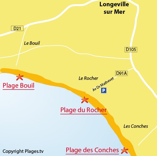 Map of Rocher Beach in Longeville sur Mer - France