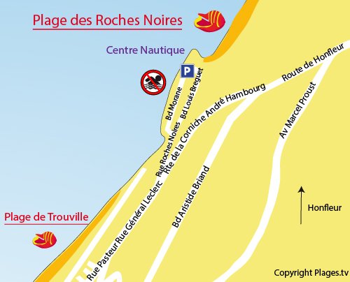 Map of the Roches Noires beach in Trouville sur Mer