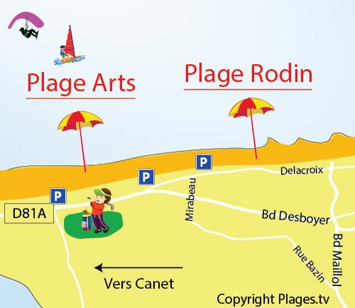 Mappa della Spiaggia Rodin a Saint Cyprien