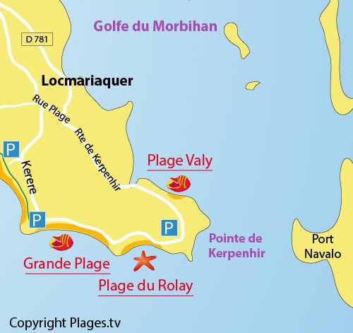 Carte de la plage du Rolay à Locmariaquer 56