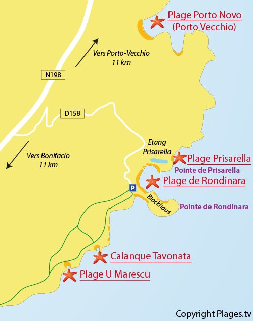 Map of Rondinara Beach in Corsica - Bonifacio