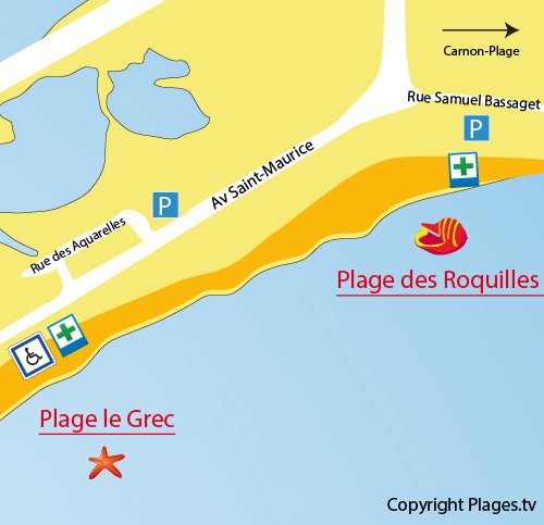 Mappa della Spiaggia Les Roquilles a Palavas les Flots