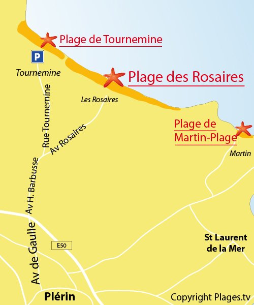 Carte de la plage des Rosaires à Plérin