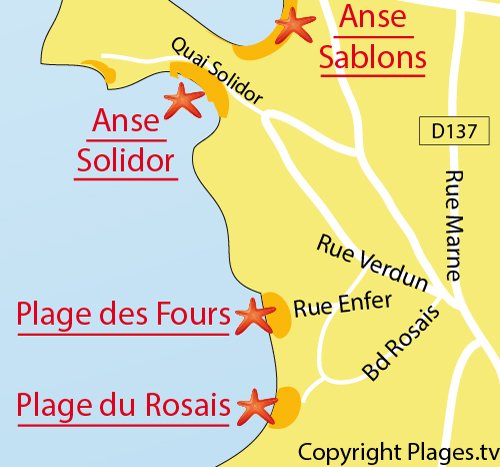 Carte de la plage du Rosais à Saint-Malo