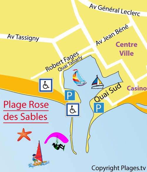 Map of the Roses des Sables Beach in La Grande Motte