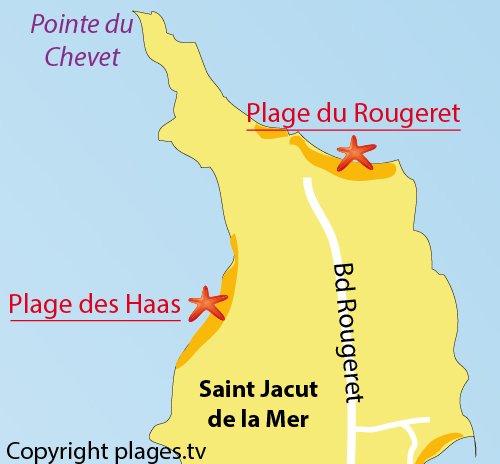 Carte de la plage du Rougeret à Saint Jacut de la Mer