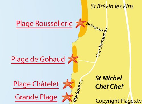 Carte de la plage de la Roussellerie à St Michel Chef Chef