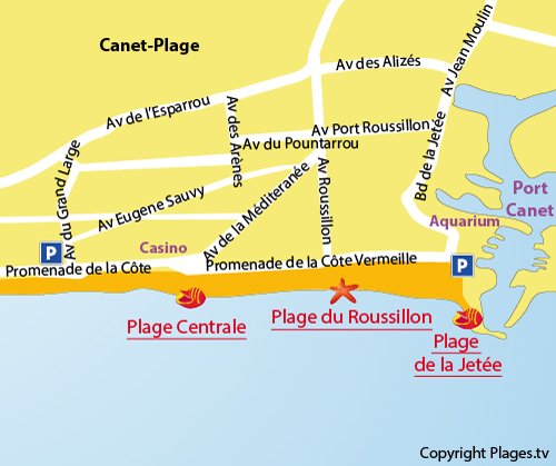 Carte de la plage du Roussillon à Canet-Plage 66