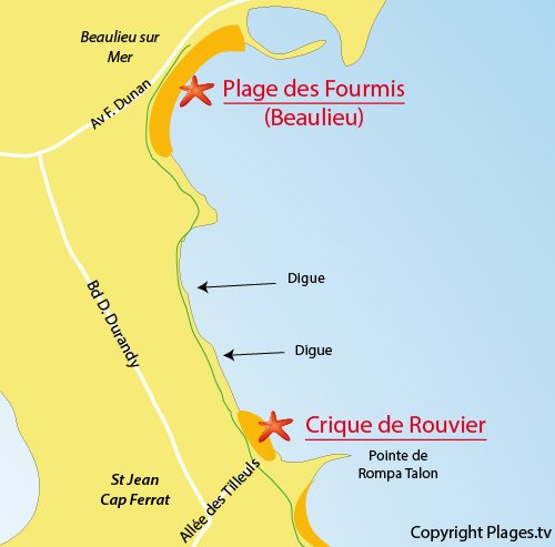 Carte de la plage du Rouvier à Saint Jean Cap Ferrat