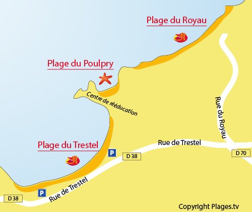 Carte de la plage du Royau à Trévou Tréguignec (Côtes d'Armor)