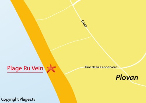 Carte de la plage du Ru Vein à Plovan
