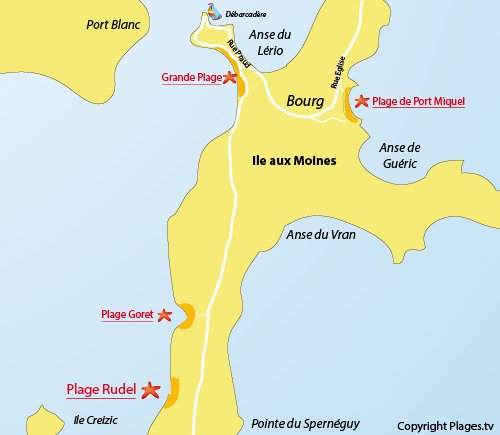 Plan de la plage du Rudel sur l'ile aux Moines