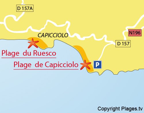 Map of Ruesco Beach in Olmeto