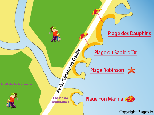 Map of sables d'Or beach in Mandelieu