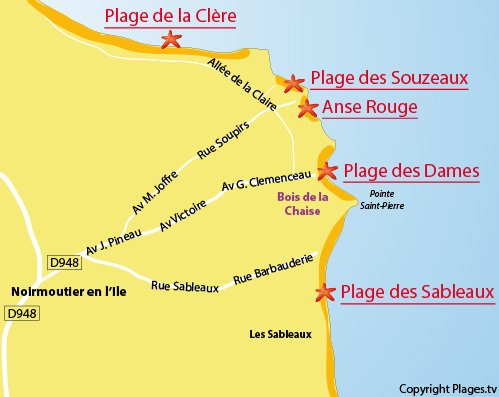 Map of the Sableaux Beach in Noirmoutier