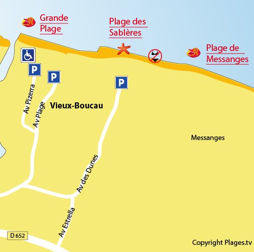 Map of Sablères Beach in Vieux Boucau