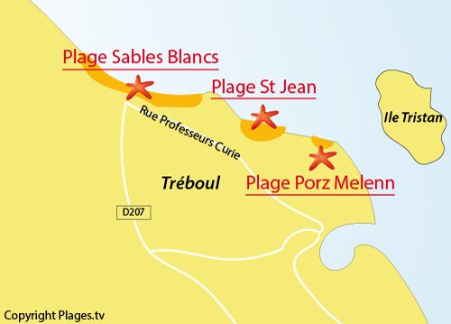 Carte de la plage des Sables Blancs à Douarnenez