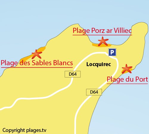 Carte de la plage des Sables Blancs à Locquirec