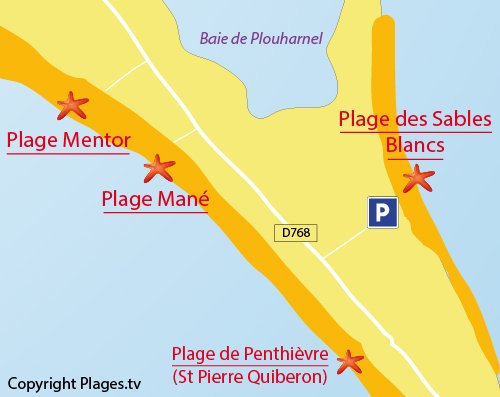 Map of Sables Blancs Beach in Plouharnel