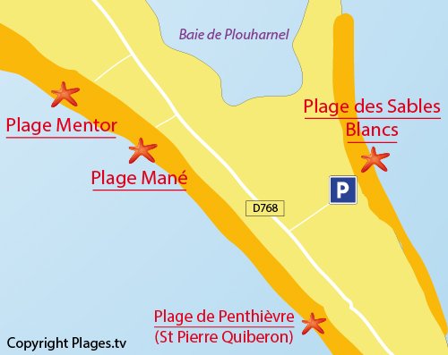 Carte de la plage des Sables Blancs à Plouharnel